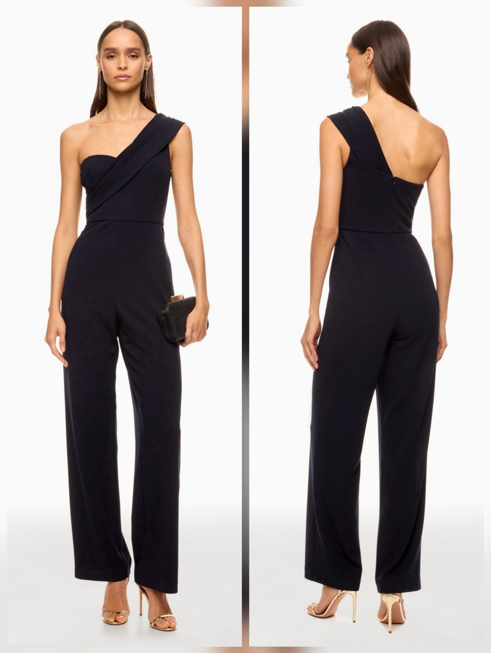 Aidan Mattox Stretch Crepe Jumpsuit Sleeveless One-shoulder Size 4